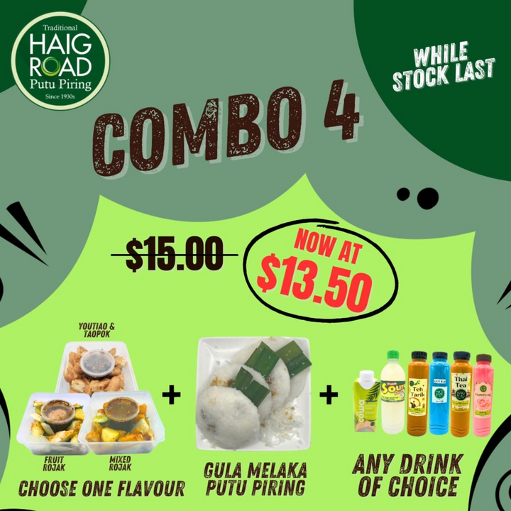 HRPP COMBO 4C/2 (Youtiao & Taupok Rojak + Coconut Drink + Gula Melaka Putu Piring) U.P. $15.00 OFFER $13.50